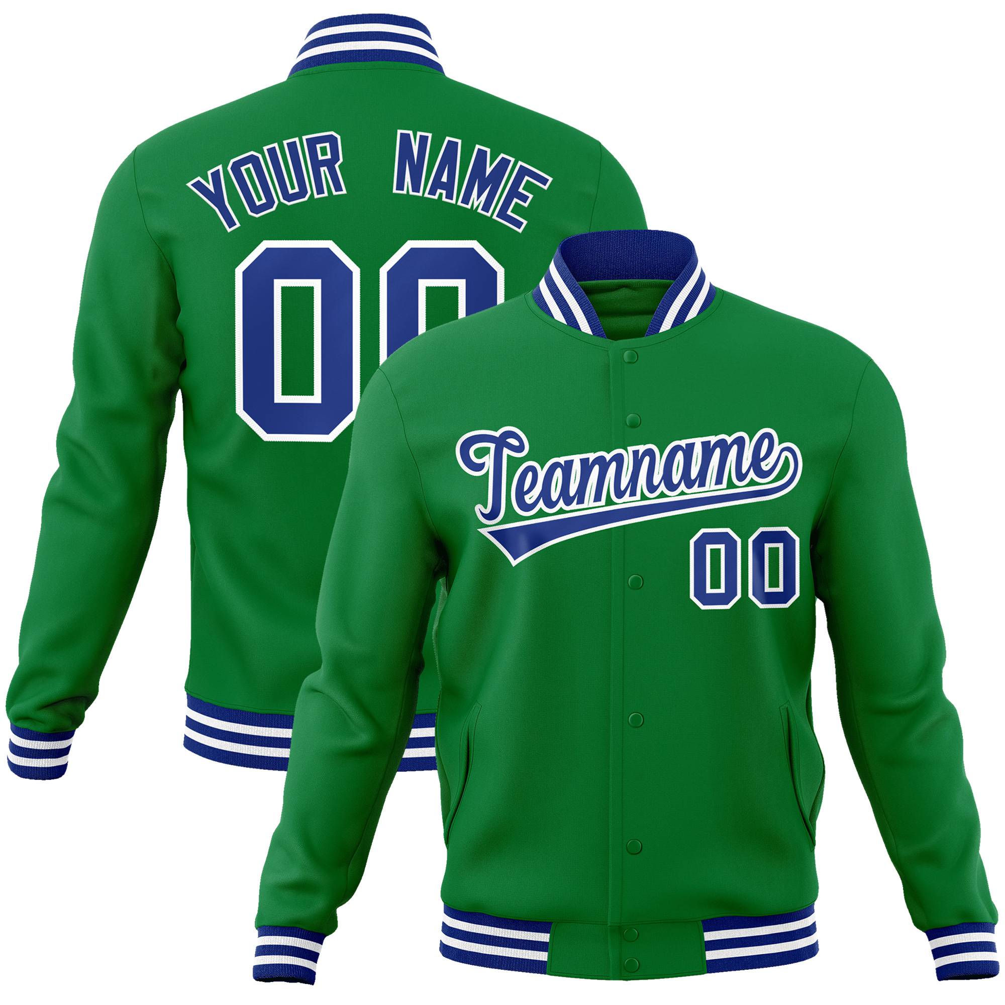 Custom Neon-Green Purple-White Bomber Full-Snap Varsity Letterman Jacket