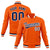 Custom Orange Navy White Bomber Full-Snap Varsity Letterman Jacket