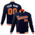 Custom Navy Orange White Bomber Full-Snap Varsity Letterman Jacket