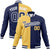 Custom Yellow-Navy White Bomber Full-Snap Varsity Letterman Split Fashion Jacket