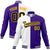 Custom White Yellow Purple Bomber Full-Snap Varsity Letterman Split Fashion Jacket