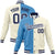 Custom Light-Blue Cream Navy Bomber Full-Snap Varsity Letterman Split Fashion Jacket