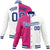 Custom Pink White Navy Bomber Full-Snap Varsity Letterman Split Fashion Jacket