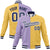 Custom Light-Purple Yellow Bomber Full-Snap Varsity Letterman Split Fashion Jacket