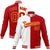 Custom White Gold Royal-Red Bomber Full-Snap Varsity Letterman Split Fashion Jacket