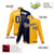 Custom Navy White Yellow Bomber Full-Snap Varsity Letterman Split Fashion Jacket