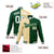 Custom Cream White Kelly-Green Bomber Full-Snap Varsity Letterman Split Fashion Jacket