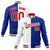 Custom White Thunder-Blue Red Bomber Full-Snap Varsity Letterman Split Fashion Jacket