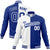 Custom White Thunder-Blue White Bomber Full-Snap Varsity Letterman Split Fashion Jacket