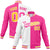 Custom White Pink Gold Bomber Full-Snap Varsity Letterman Split Fashion Jacket