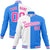 Custom White Sky-Blue Pink Bomber Full-Snap Varsity Letterman Split Fashion Jacket