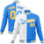 Custom White Sky-Blue Gold Bomber Full-Snap Varsity Letterman Split Fashion Jacket