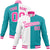 Custom White Aqua Pink Bomber Full-Snap Varsity Letterman Split Fashion Jacket