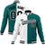 Custom White Aqua Black Bomber Full-Snap Varsity Letterman Split Fashion Jacket