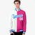 Custom White Pink Blue Bomber Full-Snap Varsity Letterman Split Fashion Jacket