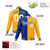 Custom Thunder-Blue Yellow White Bomber Full-Snap Varsity Letterman Split Fashion Jacket