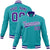 Custom Aqua- Purple-White Bomber Full-Snap Varsity Letterman Jacket