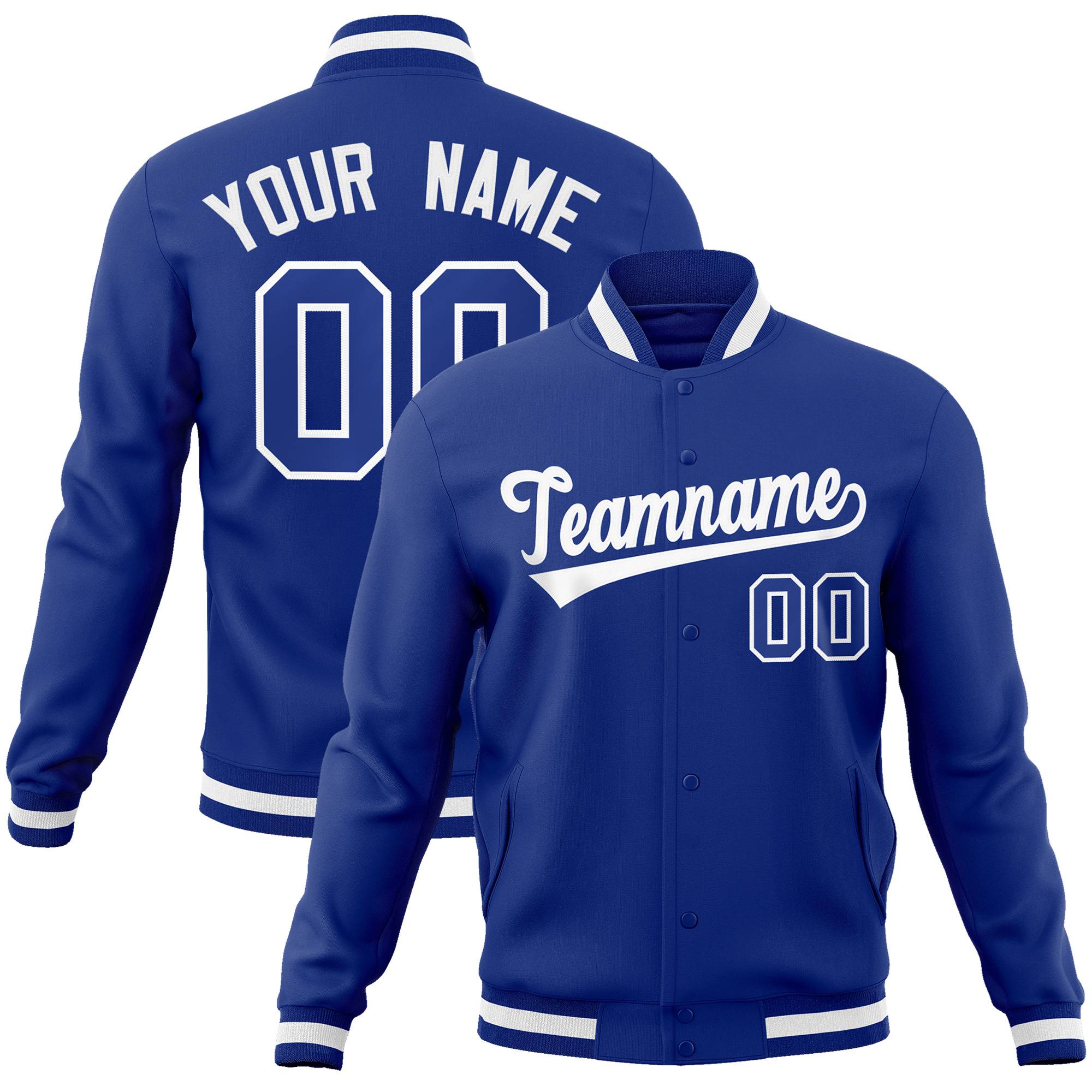 Custom Royal Blue-White Bomber Full-Snap Varsity Letterman Jacket