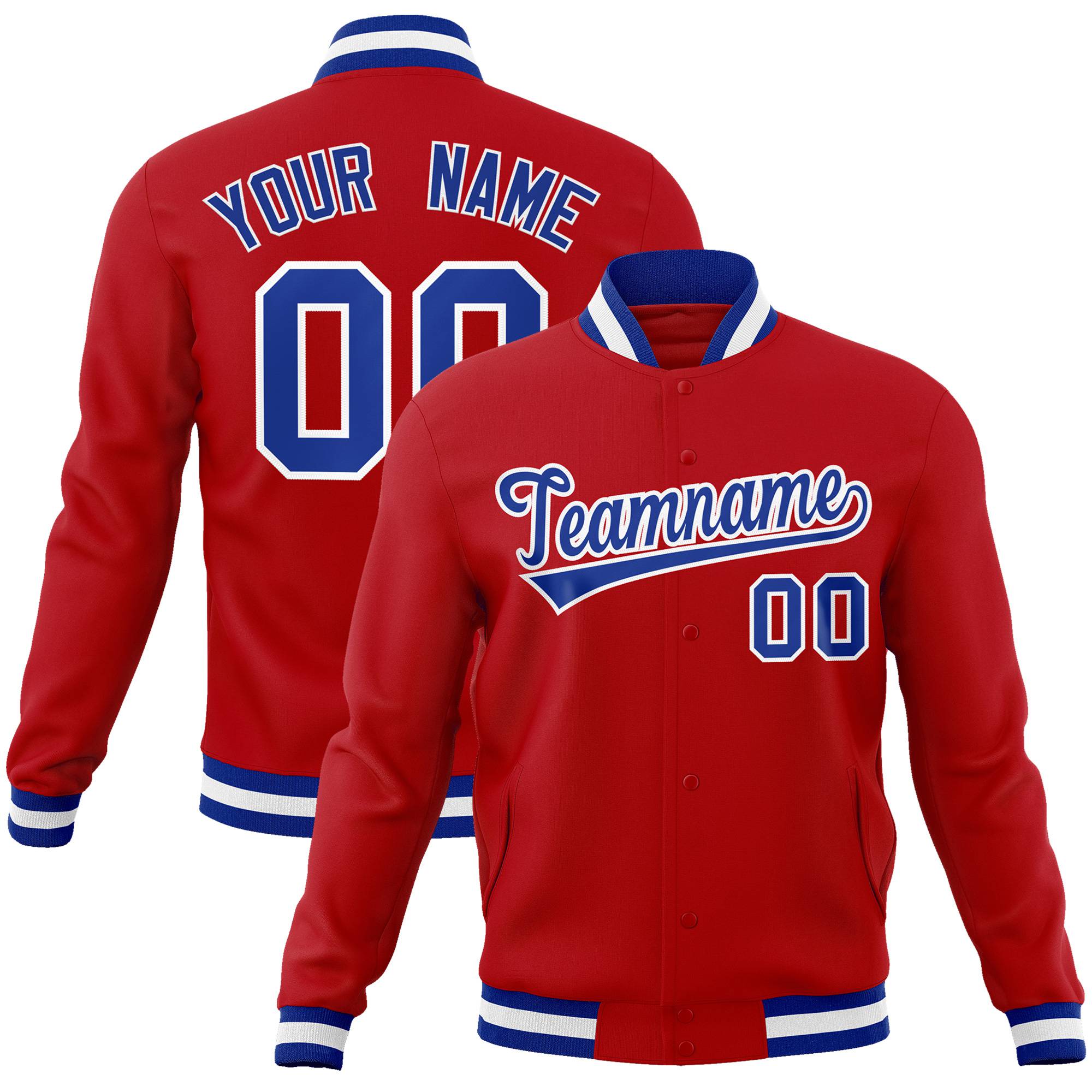 Custom Royal Red Blue-White Bomber Full-Snap Varsity Letterman Jacket