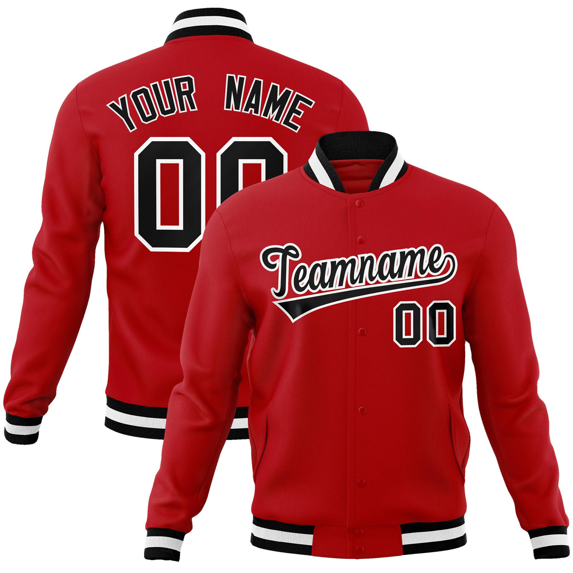 Custom Red-Black-White Bomber Full-Snap Varsity Letterman Jacket