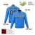 Custom Powder Blue- Black-White Bomber Full-Snap Varsity Letterman Jacket