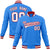 Custom Powder Blue- White-Red Bomber Full-Snap Varsity Letterman Jacket