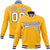 Custom Yellow- White-Purple Bomber Full-Snap Varsity Letterman Jacket