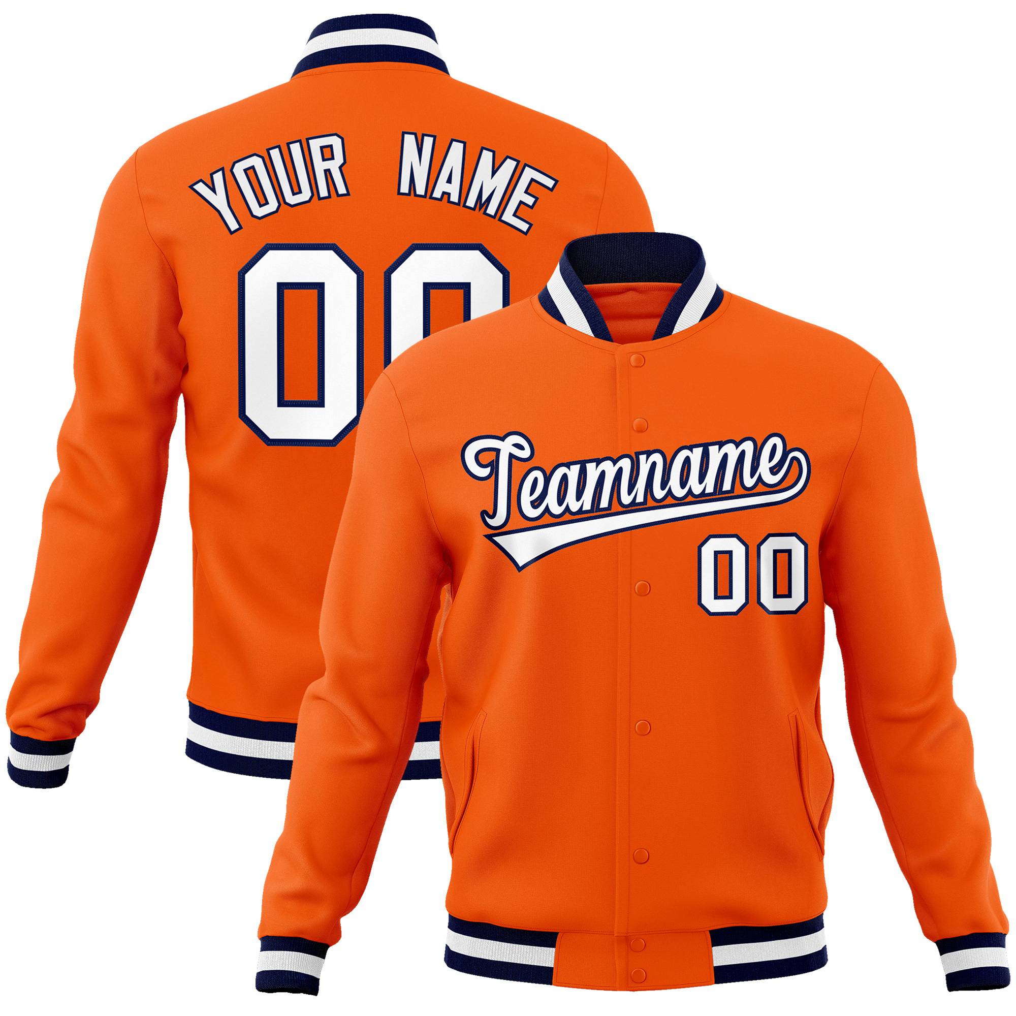 Custom Orange- White-Black Bomber Full-Snap Varsity Letterman Jacket