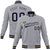 Custom Gray- Navy- Old-Gold Bomber Full-Snap Varsity Letterman Jacket