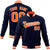 Custom Navy- Orange- White Bomber Full-Snap Varsity Letterman Jacket