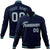 Custom Navy Gray-Aqua Bomber Full-Snap Varsity Letterman Jacket