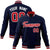 Custom Navy Fire Red White Bomber Full-Snap Varsity Letterman Jacket