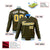 Custom Olive Gold White Bomber Full-Snap Varsity Letterman Jacket