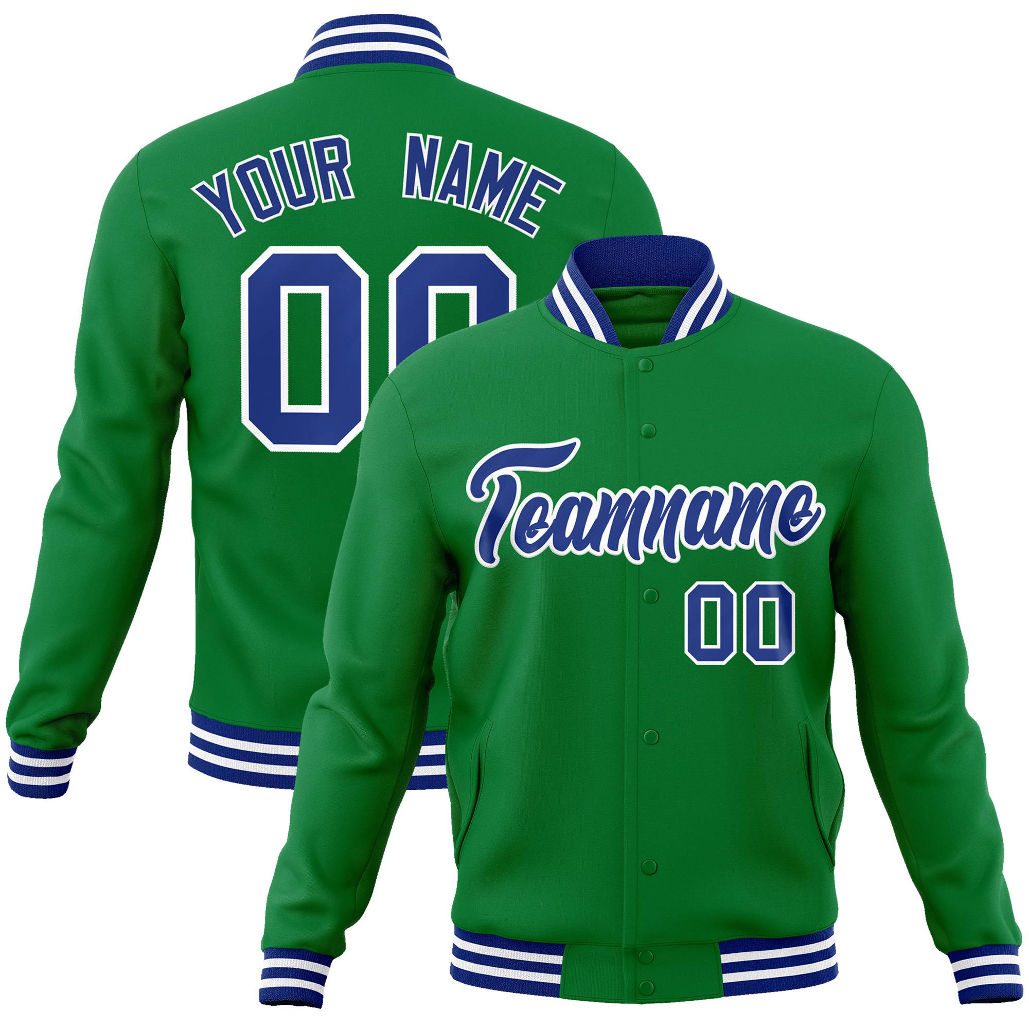 Custom Neon-Green Purple-White Bomber Full-Snap Varsity Letterman Jacket