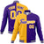 Custom Yellow White Purple Bomber Full-Snap Varsity Letterman Split Fashion Jacket