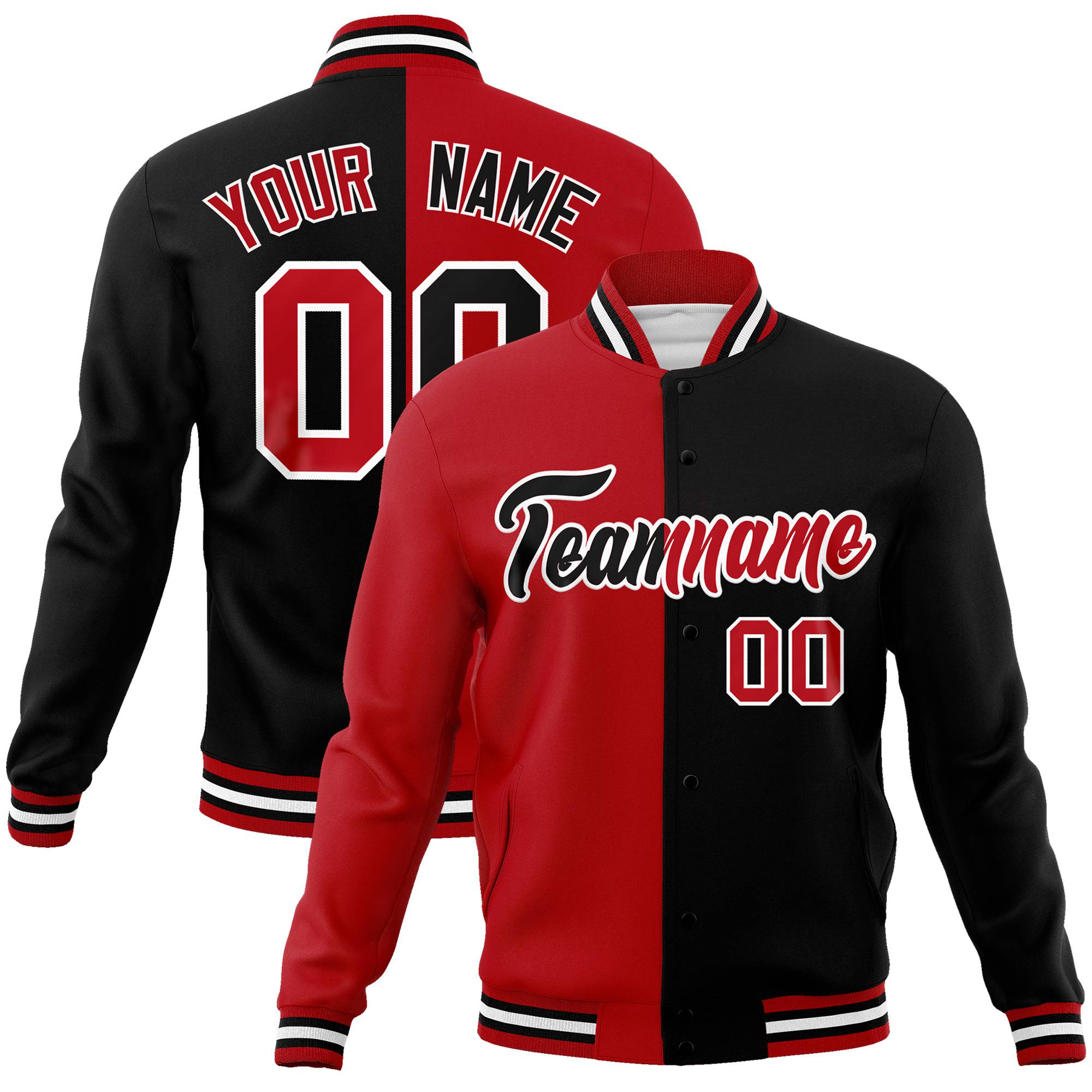 Custom Royal-Red White Black Bomber Full-Snap Varsity Letterman Split Fashion Jacket