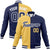 Custom Yellow-Navy White Bomber Full-Snap Varsity Letterman Split Fashion Jacket