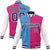 Custom Light-Blue Pink Navy-White Bomber Full-Snap Varsity Letterman Split Fashion Jacket