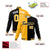 Custom Yellow White Black Bomber Full-Snap Varsity Letterman Split Fashion Jacket