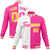 Custom White Pink Gold Bomber Full-Snap Varsity Letterman Split Fashion Jacket