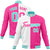 Custom White Pink Aqua Bomber Full-Snap Varsity Letterman Split Fashion Jacket