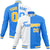 Custom White Sky-Blue Gold Bomber Full-Snap Varsity Letterman Split Fashion Jacket