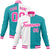 Custom White Aqua Pink Bomber Full-Snap Varsity Letterman Split Fashion Jacket