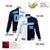 Custom White Navy Light-Blue Bomber Full-Snap Varsity Letterman Split Fashion Jacket