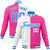 Custom White Pink Blue Bomber Full-Snap Varsity Letterman Split Fashion Jacket