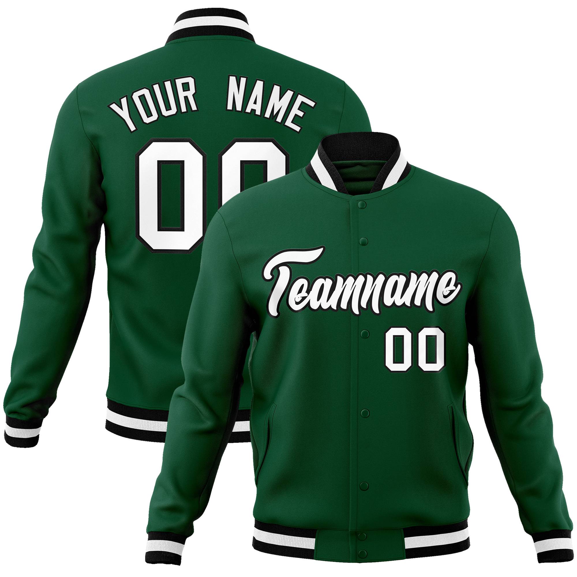 Custom Midnight Green- White-Black Bomber Full-Snap Varsity Letterman Jacket