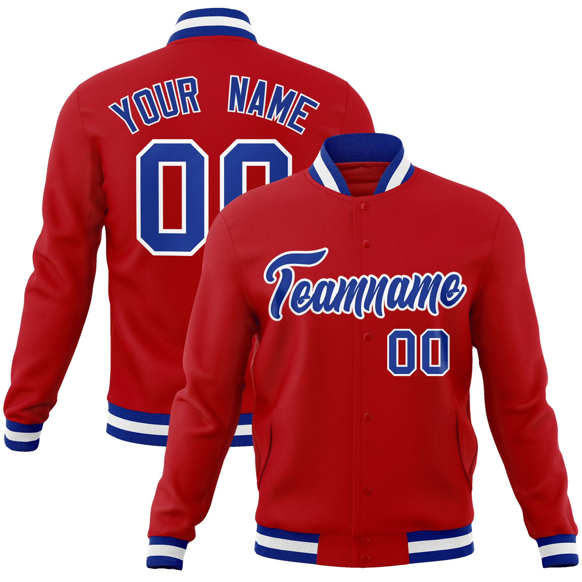 Custom Royal Red Blue-White Bomber Full-Snap Varsity Letterman Jacket