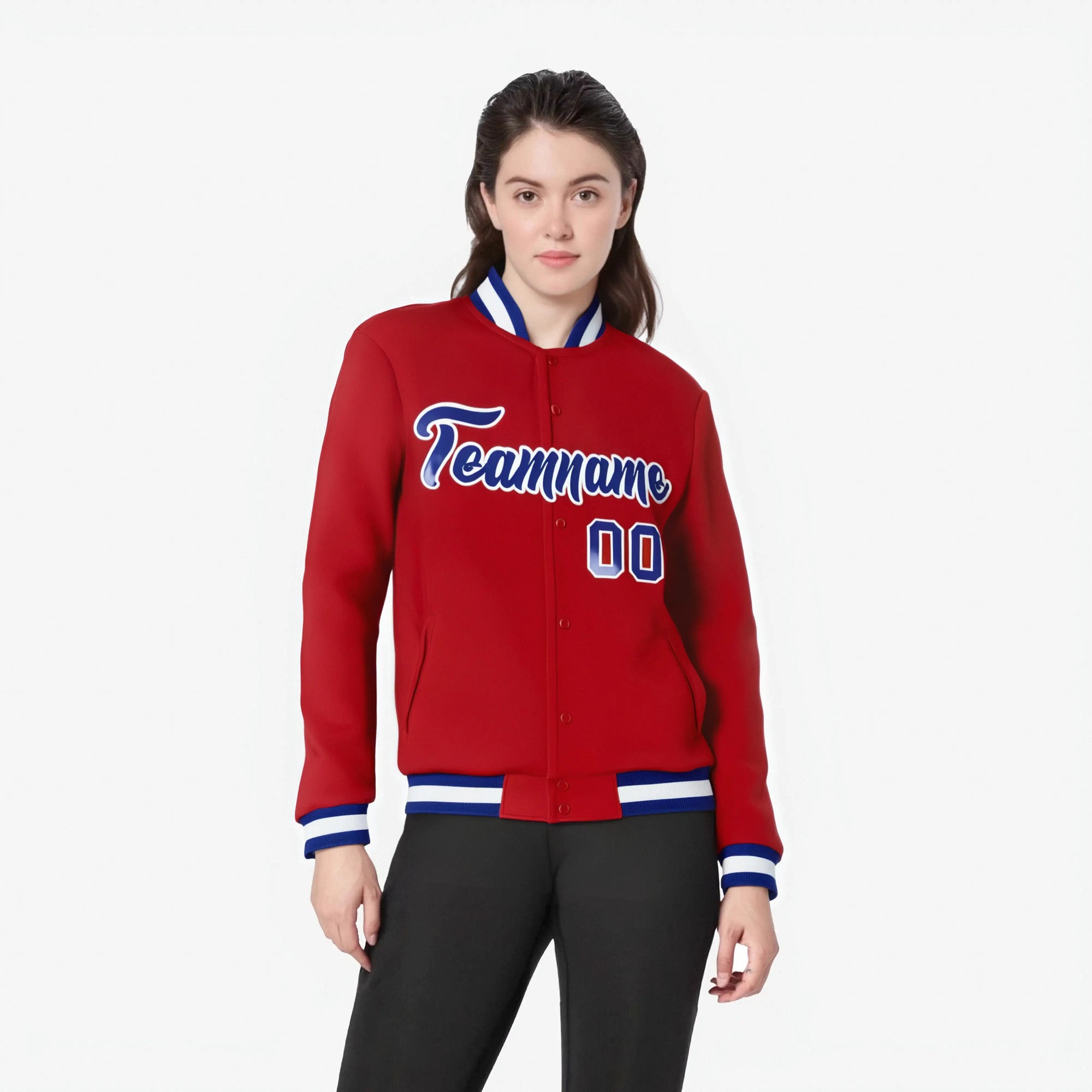 Custom Royal Red Blue-White Bomber Full-Snap Varsity Letterman Jacket