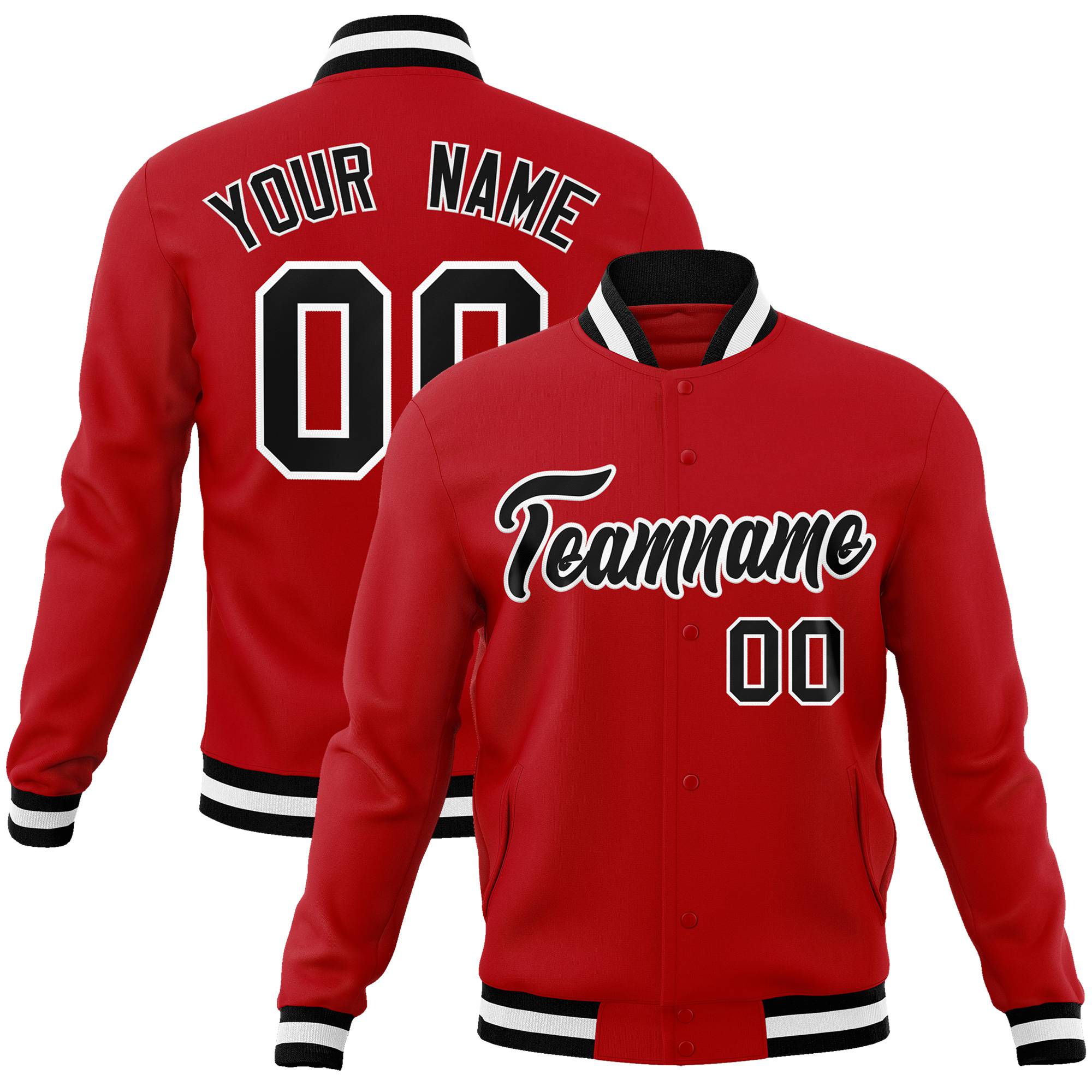 Custom Red-Black-White Bomber Full-Snap Varsity Letterman Jacket