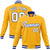 Custom Yellow- White-Purple Bomber Full-Snap Varsity Letterman Jacket